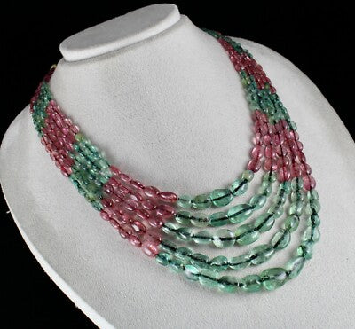 Certified Natural Emerald Tourmaline 581 Ct Multi Colour Beads Necklace 5l