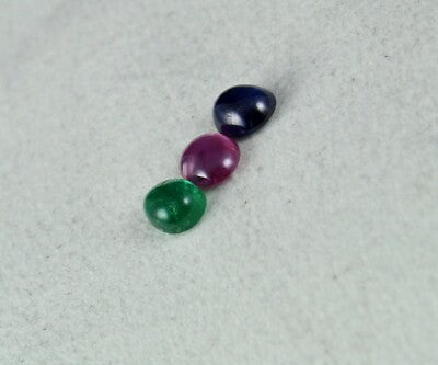 Natural Ruby 3.13ct Emerald Blue Sapphire Cabochon Multi Gem Ring
