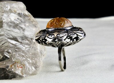 Antique Yellow Citrine 10ct Natural Diamond 18k Gold 925 Silver Victorian Ring