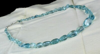 Certified Natural Blue Aquamarine 284 Ct Beaded Long Necklace For Women
