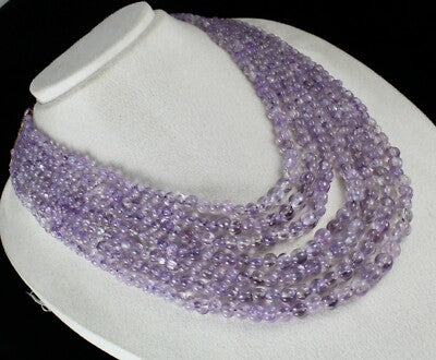 Natural Amethyst Beads Carved Melon Necklace 7l 1024ct Gemstone Antique Fashion
