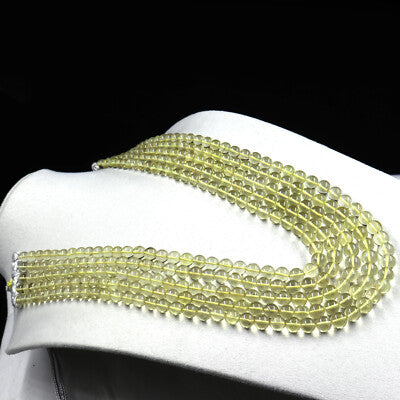 Lemon Quartz Necklace 834 Ct Natural Gem Beads Round Yellow Fashion Jewelry