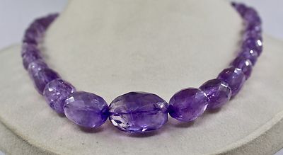 Natural Purple Amethyst Faceted Oval Necklace 550 Ct Gemstone Beads Finest