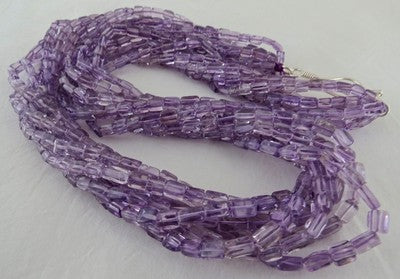 Natural Amethyst 580 Ct Tube Beads Sterling Silver Purple Necklace Fashion