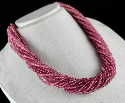 Certified Natural Pink Tourmaline 917ct Beaded Necklace Sterling Silver Clasp