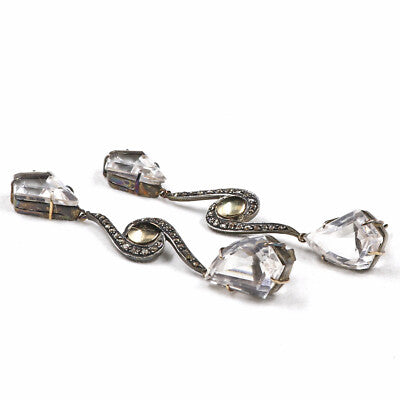 Natural Rock Crystal Quartz Diamond 71.44ct 18k Gold Sterling Silver Earrings