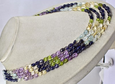 Iolite 4ct Peridot Aquamarine Citrine Amethyst Cabochon Beads Necklace