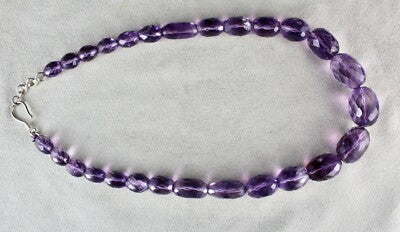 Natural Brazilian Amethyst Faceted Gemstone Necklace 582 Ct Beads Long