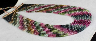 Natural Multi Colour Tourmaline 495 Ct Beads Faceted 10 L Gemstone Fine Necklace