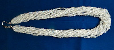 Sterling Silver Natural Rainbow Moonstone Necklace Round 727 Ct White Beads 10 L