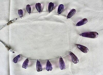 Certified Vintage Amethyst Carved Drops Beads 454ct Gemstone Necklace 15 Pcs