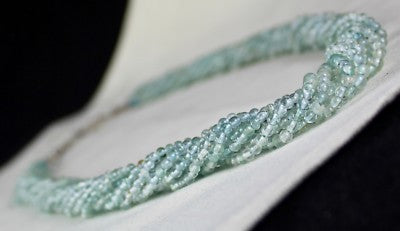 Natural Blue Aquamarine 380 Ct Round Beaded Sterling Silver Necklace