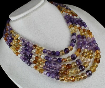 Natural Citrine Amethyst Faceted Multi Beads 1085 Ct Gemstone Necklace 5l