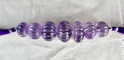 Certified Amethyst Melon Beads 29mm 601 Ct Loose Gemstone Drilled Design