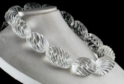 Certified Natural White Rock Crystal Quartz 3725 Ct Oval Beads 13 Pcs Gemstone