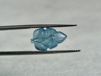 Classic 3.84 Ct Natural Blue Aquamarine Carved Leaf Gemstone Pendant Ring