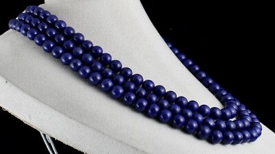 Certified Natural Blue Lapis Lazuli 11mm 1349ct 3line Beads Necklace