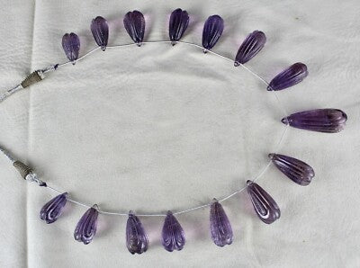 Certified Vintage Amethyst Carved Drops Beads 454ct Gemstone Necklace 15 Pcs