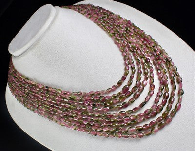 Certified Natural Tourmaline 728 Ct Bicolor Cabochon Beaded Necklace