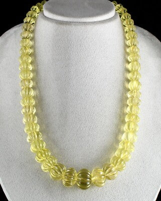 Certified Natural Lemon Quartz Beads Necklace 820 Ct Semi-precious Gemstone