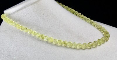 Natural Lemon Quartz Necklace 229ct Semi Precious Gemstone Carved Beads Unique
