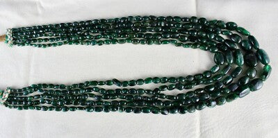 Certified 359 Ct Old Mines Emerald Beads 5 Line Nugget Necklace