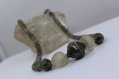 Labradorite & Rock Crystal Gemstone Necklace 296 Ct Faceted Designer Beads