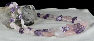 Natural Amethyst 908ct Rose Quartz Polished Rough Gemstone Beads Necklace