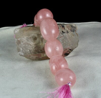 Pink Natural Rose Quartz 1369ct Long Oval Beads 7 Pcs Gemstone For Designing