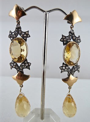 Certified Natural Citrine 10ct Natural Diamond 18k Gold Sterling Silver Earrings