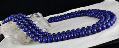 Certified Natural Blue Lapis Lazuli 11mm 1349ct 3line Beads Necklace