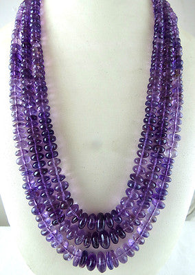 Natural Amethyst Beads Fancy Round 13mm 1008 Ct Sterling Silver Necklace