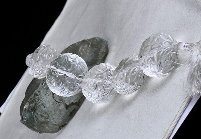 Natural White Rock Crystal Quartz Beads Carved 6 Pc 1190 Ct Gemstone Design