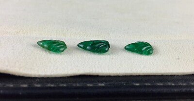 Certified Natural Emerald Carved Leaf 3 Pcs 4 Ct Gemstone Pendant Earring Design