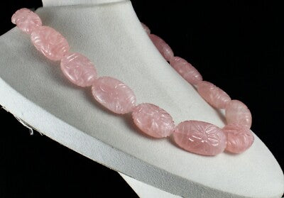 Certified Rare Big Rose Quartz 2027ct Carved Beads Sterling Silver Necklace