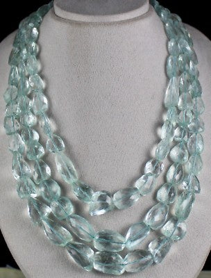 Certified Natural Untreated Aquamarine 1557ct Gem Faceted Tumble Beads Necklace