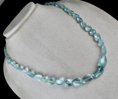 Certified Natural Blue Aquamarine 284 Ct Beaded Long Necklace For Women