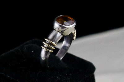 Ladies Antique Yellow Citrine 10ct Sterling Silver 18k Gold Ring For Wedding