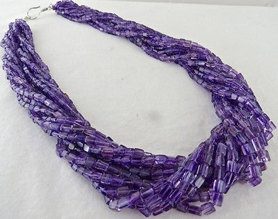 Natural Amethyst 1054ct Beaded Square Sterling Silver Stylish Necklace For Women