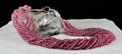 Certified Natural Pink Tourmaline 917ct Beaded Necklace Sterling Silver Clasp