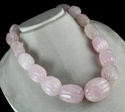 Rose Quartz Beaded Necklace 1955 Ct Natural Gemstone Sterling Silver Clasp