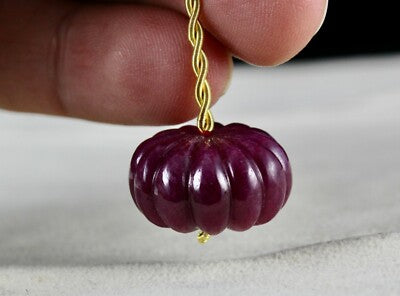 Certified Natural Ruby Carved Melon Pumpkin Bead 53.50 Ct Drilled Pendant Ring