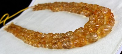 Certified Natural Citrine Beads Carved 792 Ct Yellow Gemstone Vintage Necklace