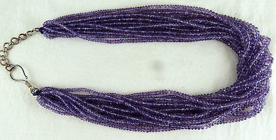 Natural Amethyst Beads Faceted Round 705 Ct Sterling Silver Necklace
