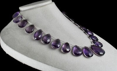 Certified Natural Amethyst Beads Tear Drops 704ct Sterling Silver Necklace 36mm