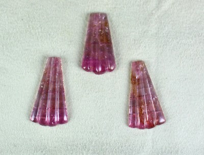 Natural Pink Tourmaline Carved 3 Pcs 42.32 Ct Gemstone Earring Pendant