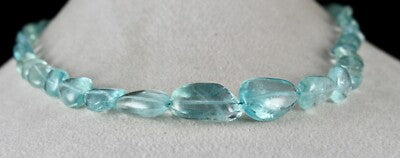Certified Natural Blue Aquamarine 284 Ct Beaded Long Necklace For Women