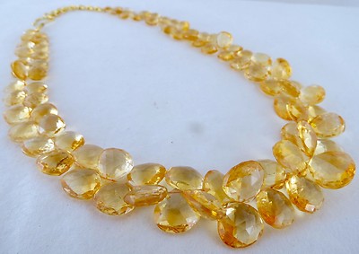 Certified Natural Yellow Citrine 410 Ct Heart Teardrop Sterling Silver Necklace