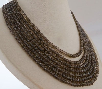 Natural Black Smoky Quartz 610 Cts Faceted Bead Round Gemstone Necklace 7 Line