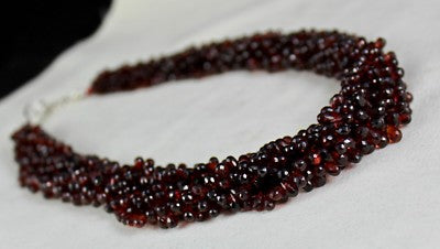 Natural Pyrope Almandine Garnet Teardrop Beaded 867 Ct Sterling Silver Necklace
